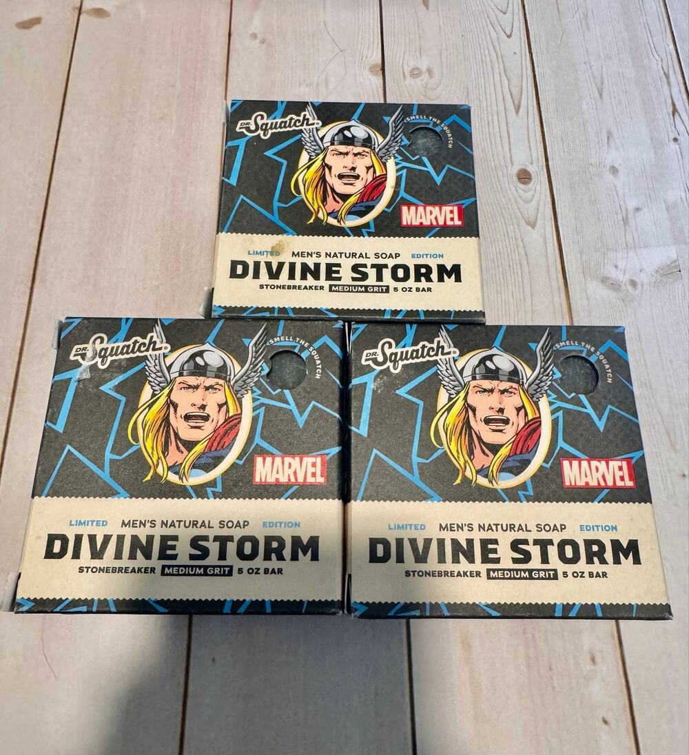 Dr. Squatch Marvel Divine Storm Soap Lot of 3 Thor Bars. Limited Edition!